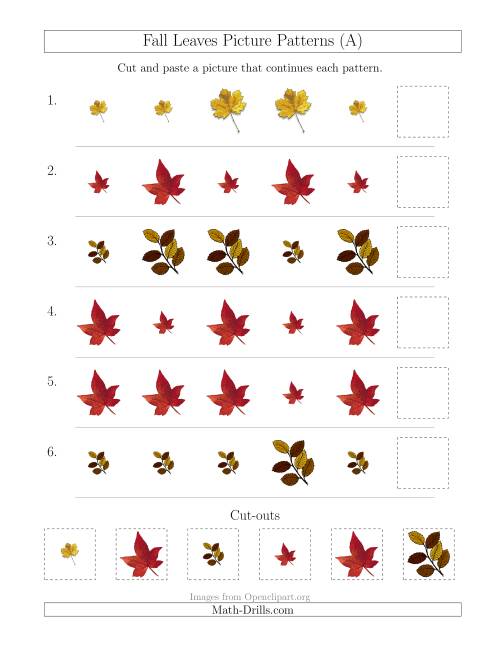 The Fall Leaves Picture Patterns with Size Attribute Only (All) Math Worksheet