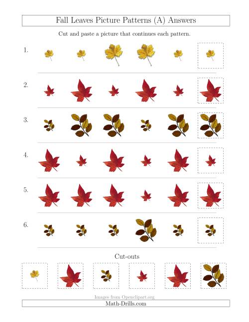The Fall Leaves Picture Patterns with Size Attribute Only (All) Math Worksheet Page 2