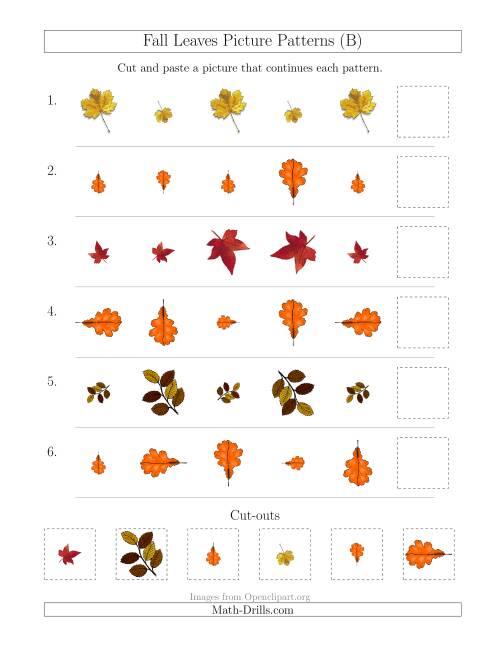 The Fall Leaves Picture Patterns with Size and Rotation Attributes (B) Math Worksheet