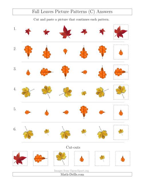 The Fall Leaves Picture Patterns with Size and Rotation Attributes (C) Math Worksheet Page 2
