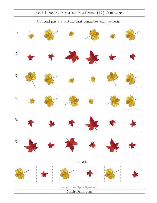 The Fall Leaves Picture Patterns with Size and Rotation Attributes (D) Math Worksheet Page 2