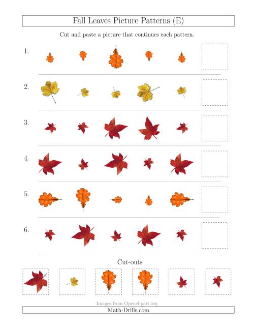 The Fall Leaves Picture Patterns with Size and Rotation Attributes (E) Math Worksheet