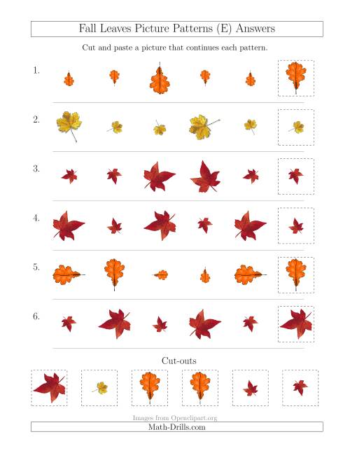 The Fall Leaves Picture Patterns with Size and Rotation Attributes (E) Math Worksheet Page 2