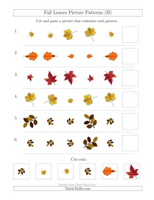 The Fall Leaves Picture Patterns with Size and Rotation Attributes (H) Math Worksheet