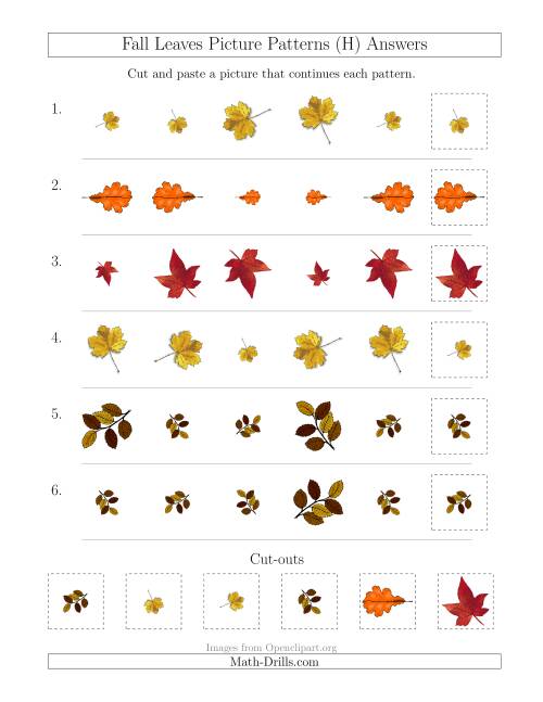 The Fall Leaves Picture Patterns with Size and Rotation Attributes (H) Math Worksheet Page 2
