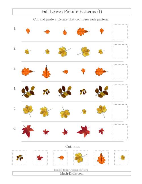 The Fall Leaves Picture Patterns with Size and Rotation Attributes (I) Math Worksheet