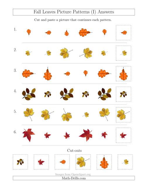 The Fall Leaves Picture Patterns with Size and Rotation Attributes (I) Math Worksheet Page 2