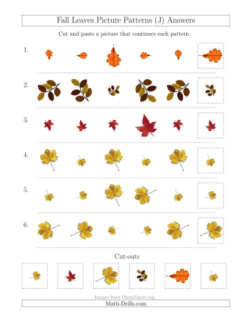 The Fall Leaves Picture Patterns with Size and Rotation Attributes (J) Math Worksheet Page 2