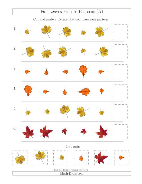 The Fall Leaves Picture Patterns with Size and Rotation Attributes (All) Math Worksheet