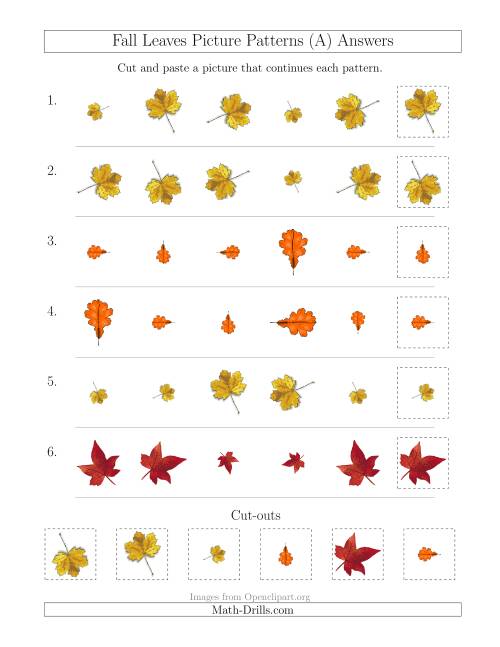 The Fall Leaves Picture Patterns with Size and Rotation Attributes (All) Math Worksheet Page 2