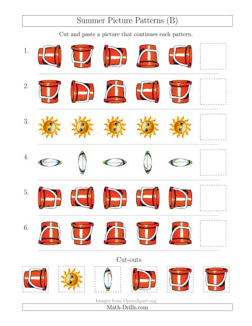 The Summer Picture Patterns with Rotation Attribute Only (B) Math Worksheet