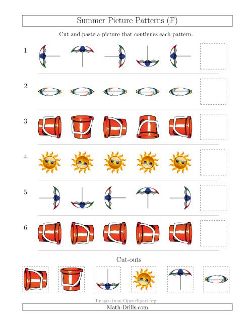 The Summer Picture Patterns with Rotation Attribute Only (F) Math Worksheet