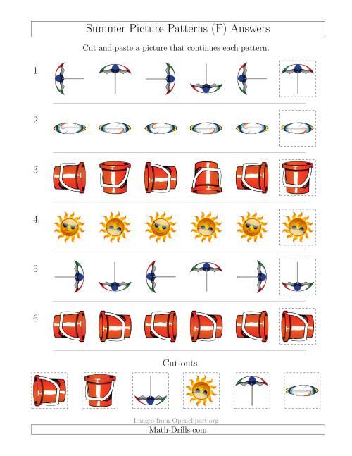 The Summer Picture Patterns with Rotation Attribute Only (F) Math Worksheet Page 2