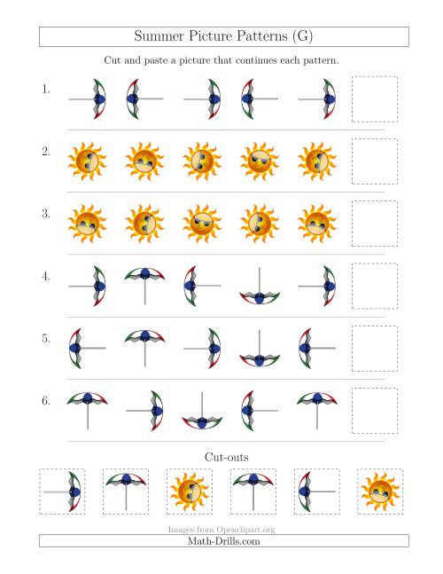 The Summer Picture Patterns with Rotation Attribute Only (G) Math Worksheet