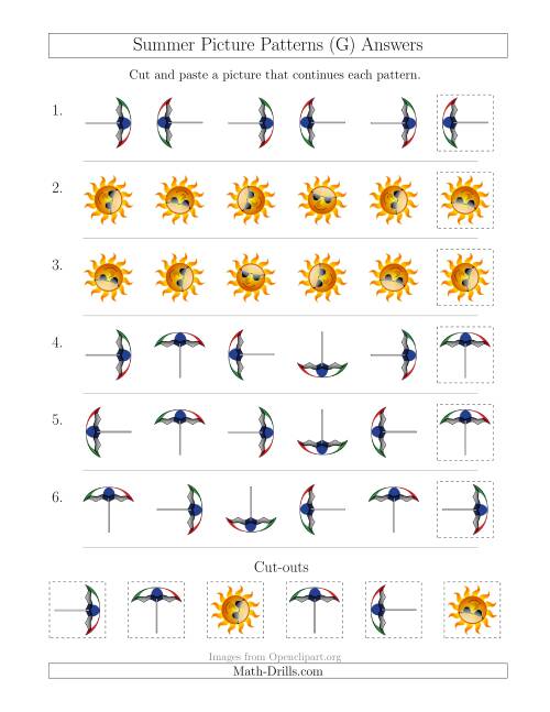 The Summer Picture Patterns with Rotation Attribute Only (G) Math Worksheet Page 2
