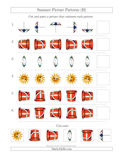 The Summer Picture Patterns with Rotation Attribute Only (H) Math Worksheet