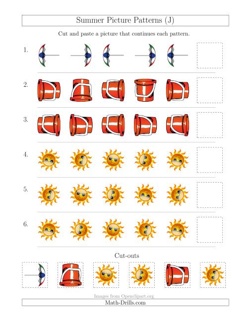 The Summer Picture Patterns with Rotation Attribute Only (J) Math Worksheet