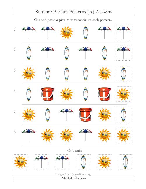 The Summer Picture Patterns with Shape Attribute Only (A) Math Worksheet Page 2