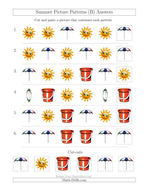 The Summer Picture Patterns with Shape Attribute Only (B) Math Worksheet Page 2