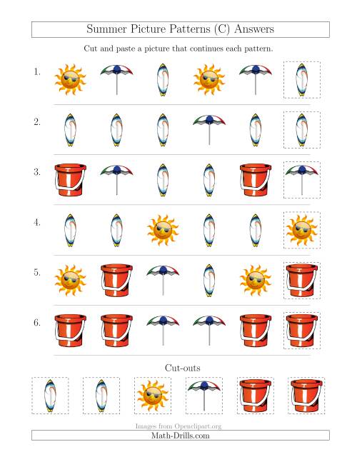 The Summer Picture Patterns with Shape Attribute Only (C) Math Worksheet Page 2