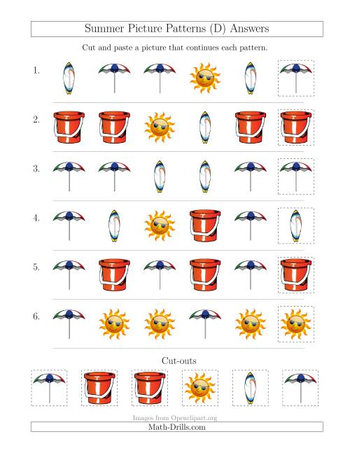 The Summer Picture Patterns with Shape Attribute Only (D) Math Worksheet Page 2