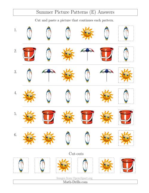 The Summer Picture Patterns with Shape Attribute Only (E) Math Worksheet Page 2