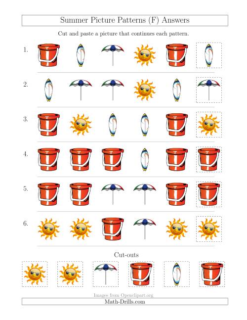The Summer Picture Patterns with Shape Attribute Only (F) Math Worksheet Page 2