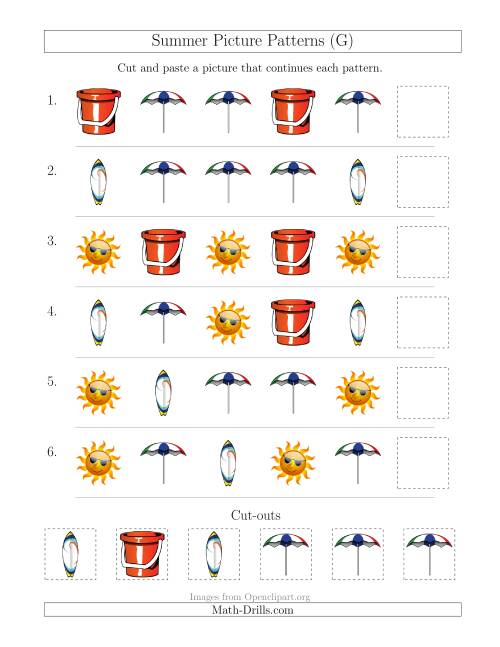 The Summer Picture Patterns with Shape Attribute Only (G) Math Worksheet