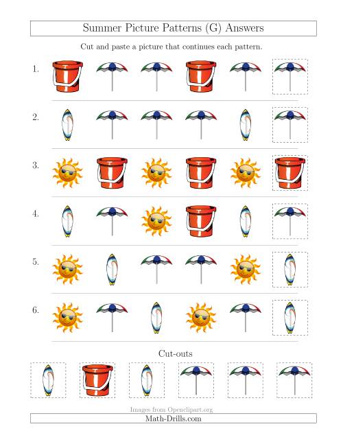 The Summer Picture Patterns with Shape Attribute Only (G) Math Worksheet Page 2