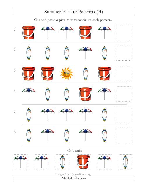 The Summer Picture Patterns with Shape Attribute Only (H) Math Worksheet