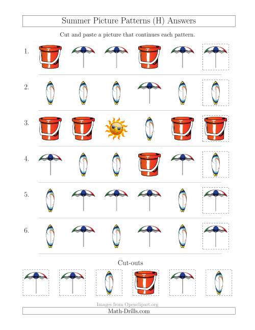 The Summer Picture Patterns with Shape Attribute Only (H) Math Worksheet Page 2