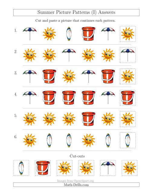 The Summer Picture Patterns with Shape Attribute Only (I) Math Worksheet Page 2