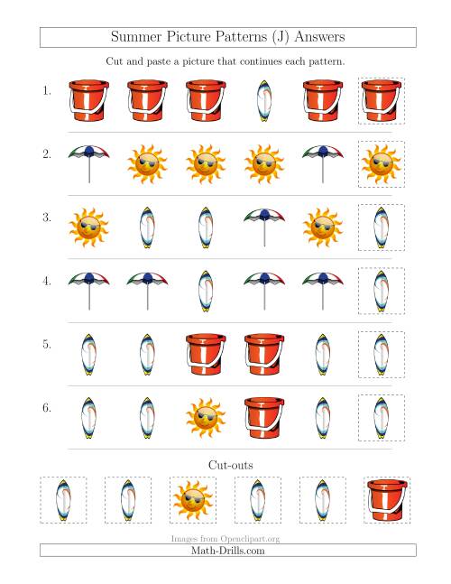 The Summer Picture Patterns with Shape Attribute Only (J) Math Worksheet Page 2