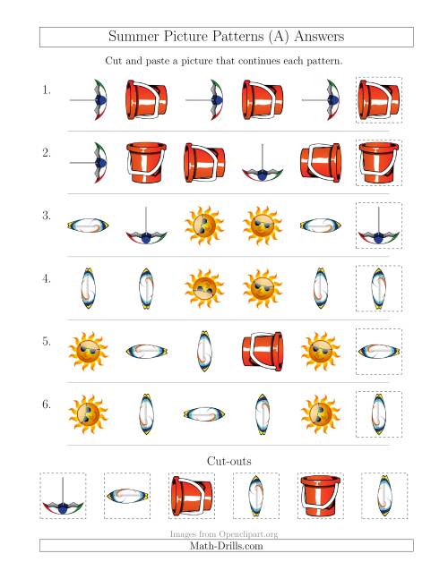 The Summer Picture Patterns with Shape and Rotation Attributes (A) Math Worksheet Page 2