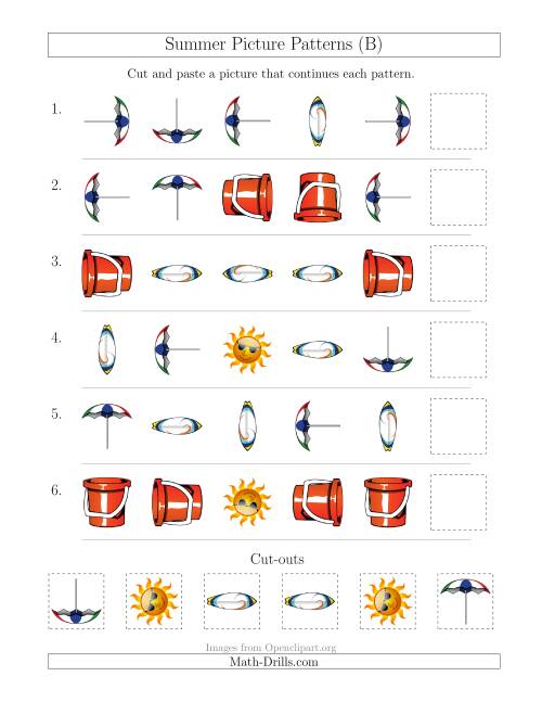 The Summer Picture Patterns with Shape and Rotation Attributes (B) Math Worksheet