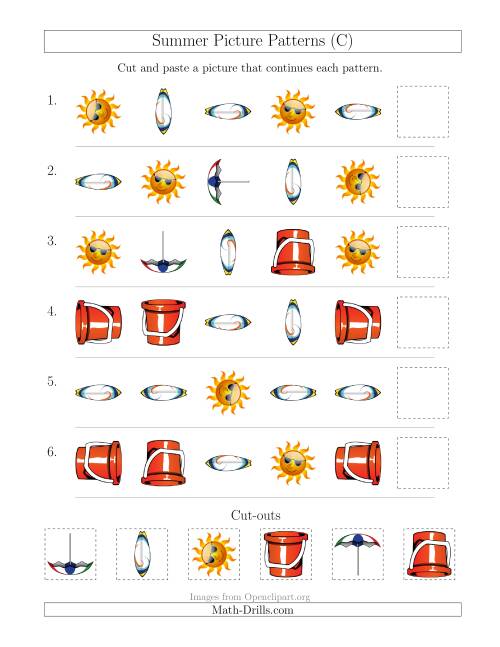 The Summer Picture Patterns with Shape and Rotation Attributes (C) Math Worksheet