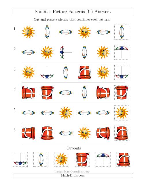 The Summer Picture Patterns with Shape and Rotation Attributes (C) Math Worksheet Page 2
