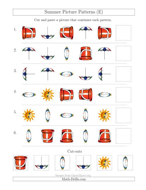 The Summer Picture Patterns with Shape and Rotation Attributes (E) Math Worksheet