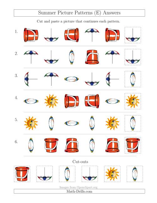 The Summer Picture Patterns with Shape and Rotation Attributes (E) Math Worksheet Page 2