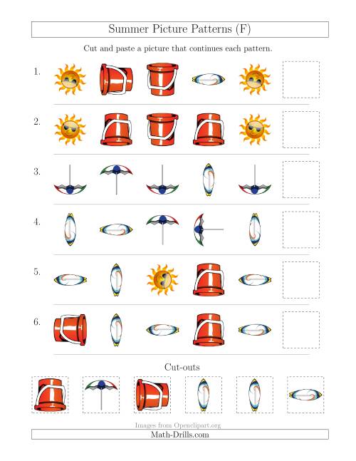 The Summer Picture Patterns with Shape and Rotation Attributes (F) Math Worksheet