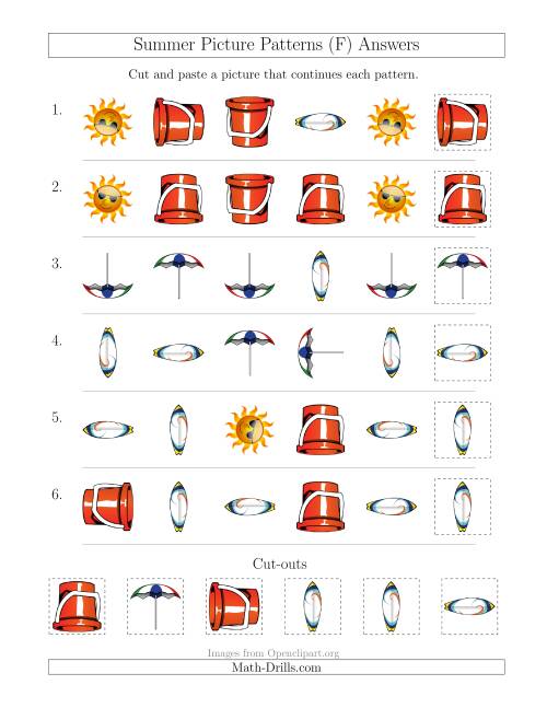 The Summer Picture Patterns with Shape and Rotation Attributes (F) Math Worksheet Page 2