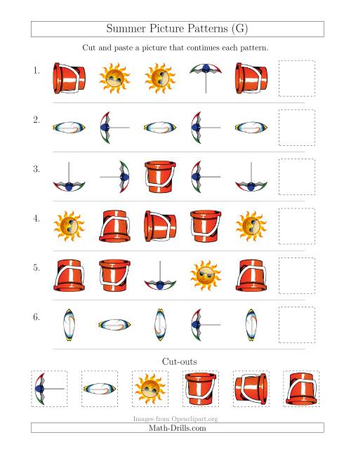 The Summer Picture Patterns with Shape and Rotation Attributes (G) Math Worksheet