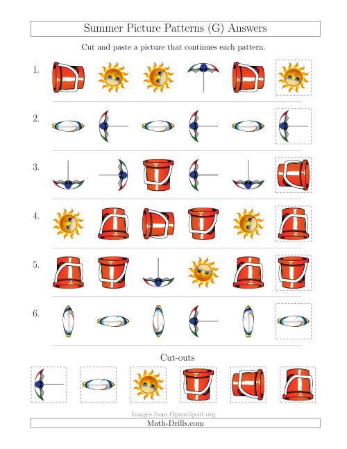 The Summer Picture Patterns with Shape and Rotation Attributes (G) Math Worksheet Page 2