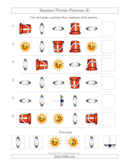 The Summer Picture Patterns with Shape and Rotation Attributes (I) Math Worksheet