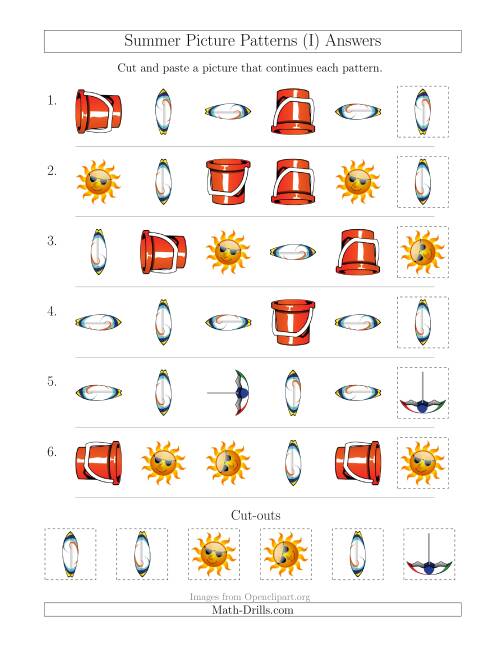 The Summer Picture Patterns with Shape and Rotation Attributes (I) Math Worksheet Page 2