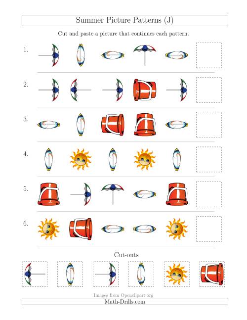 The Summer Picture Patterns with Shape and Rotation Attributes (J) Math Worksheet