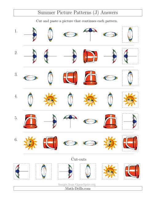 The Summer Picture Patterns with Shape and Rotation Attributes (J) Math Worksheet Page 2