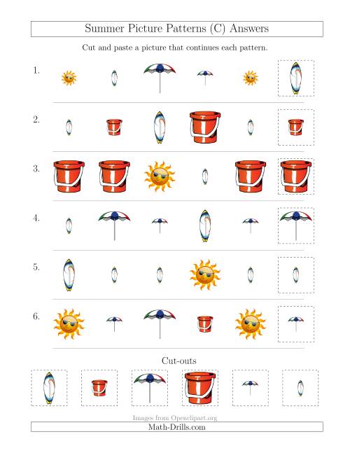 The Summer Picture Patterns with Shape and Size Attributes (C) Math Worksheet Page 2