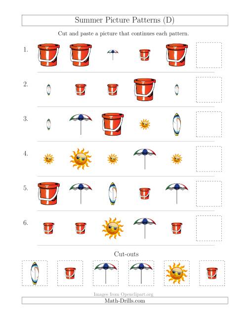 The Summer Picture Patterns with Shape and Size Attributes (D) Math Worksheet