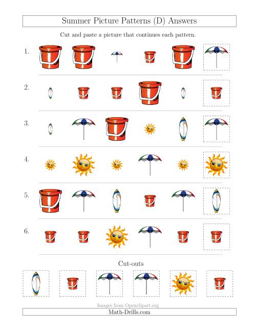 The Summer Picture Patterns with Shape and Size Attributes (D) Math Worksheet Page 2